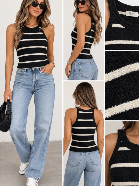 Zenana Outfitters Tops - Zenana Outfitters Black and Cream Striped Ribbed Tank